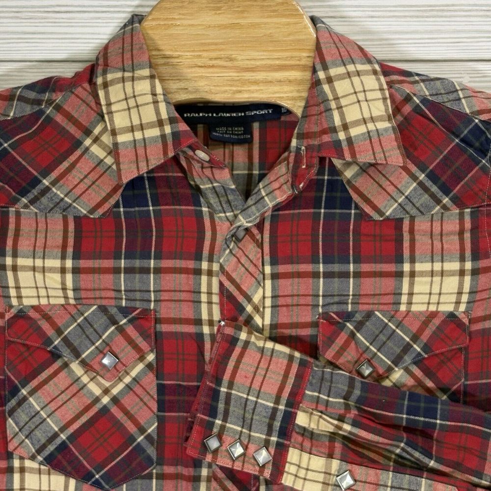 Lauren Ralph Lauren Red Navy Cream Plaid Button-Down Shirt
